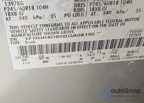 2011 Ford Explorer Xlt из США, поврежденный, VIN 1FMHK8D80BGA08150